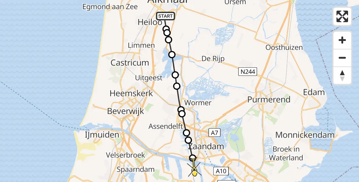 Routekaart van de vlucht: Lifeliner 1 naar Amsterdam Heliport, Barnsteenstraat