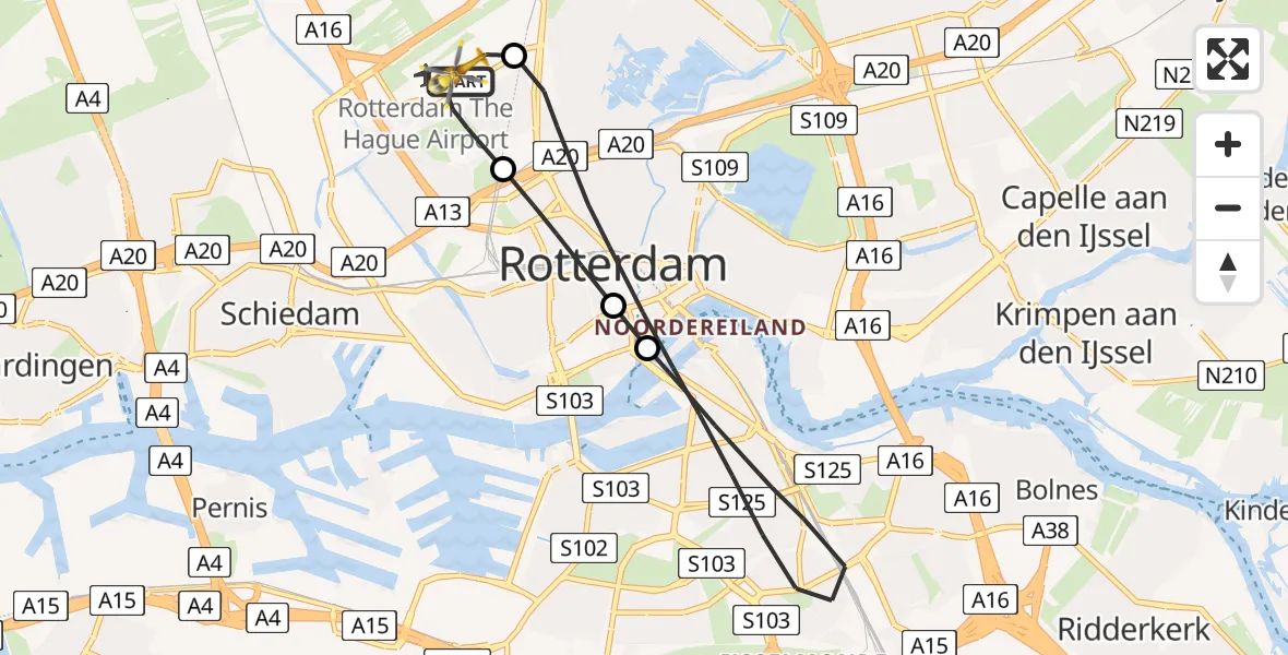 Vluchtroute Traumahelikopter Rotterdam The Hague Airport - Rotterdam The Hague Airport, 29 maart 2024, 16:35