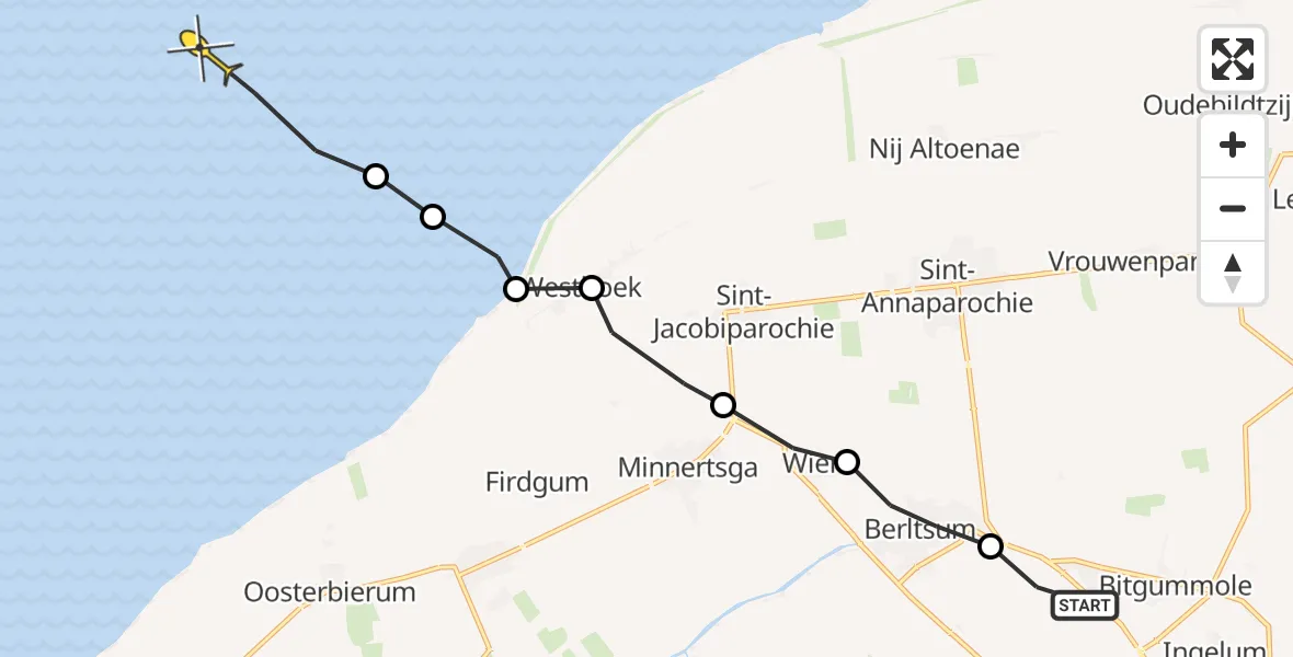 Routekaart van de vlucht: Ambulanceheli naar Formerum, Bitgumerdyk