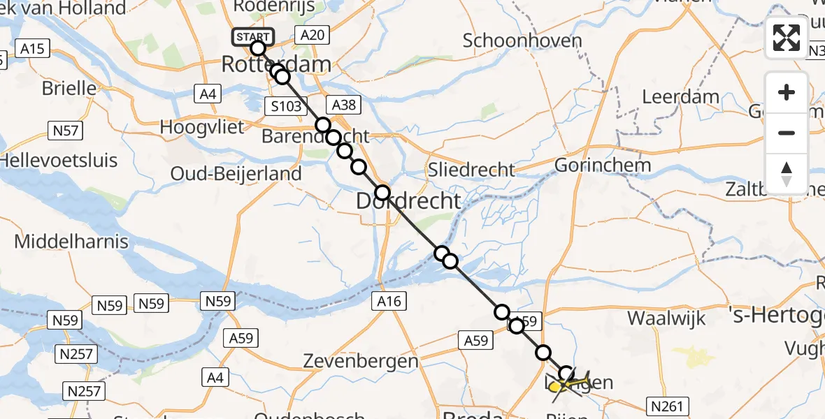 Routekaart van de vlucht: Lifeliner 2 naar Dongen, Terletpad