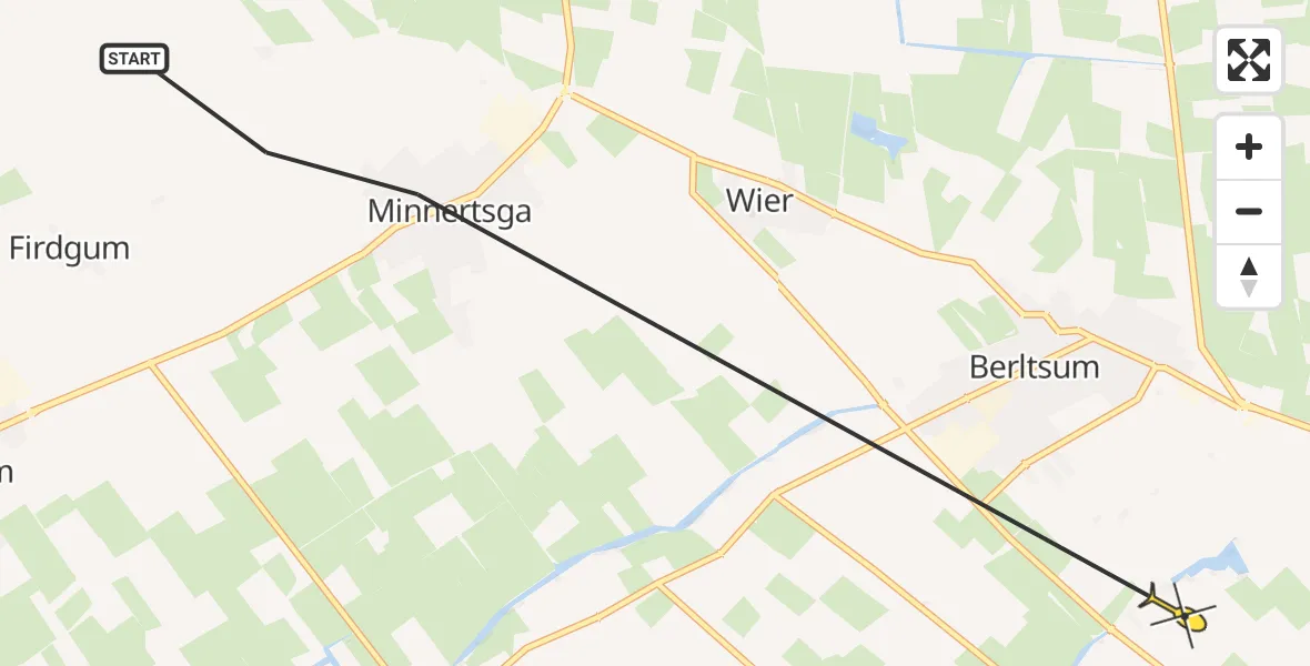 Routekaart van de vlucht: Ambulancehelikopter naar Berltsum, Hege Buorren