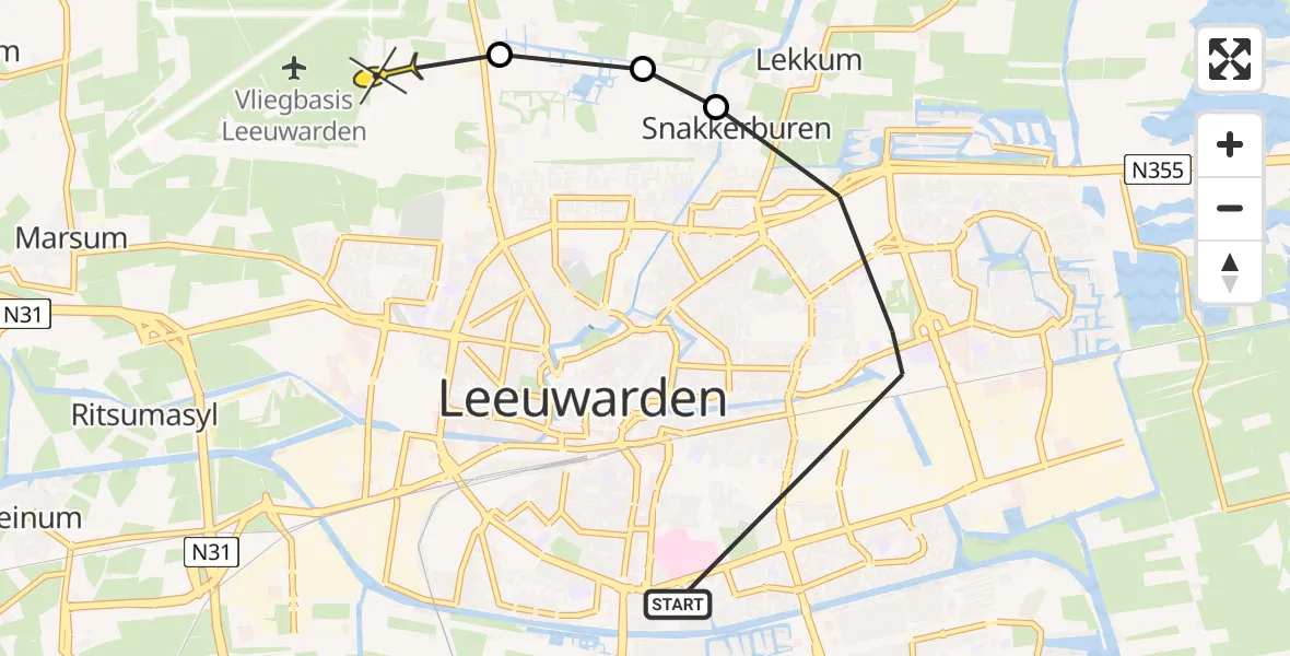 Routekaart van de vlucht: Ambulanceheli naar Vliegbasis Leeuwarden, Schilkampsterrak