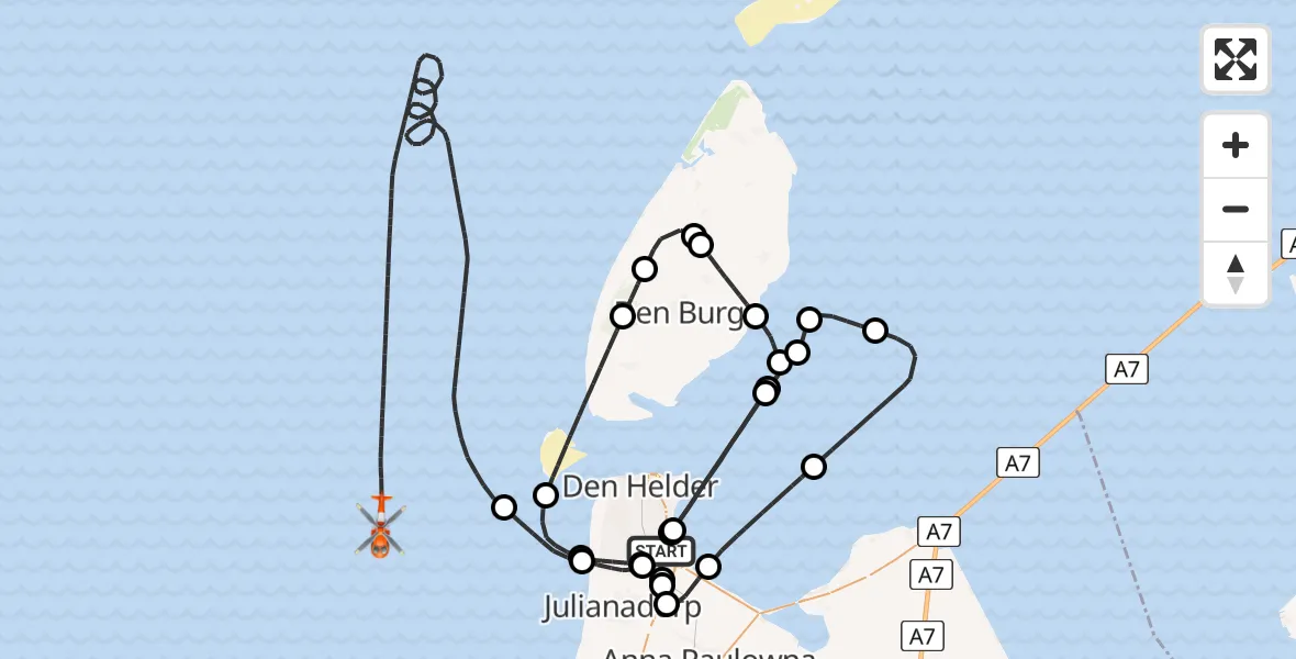 Vluchtroute Kustwachthelikopter Vliegveld De Kooy - , 29 maart 2024, 18:18