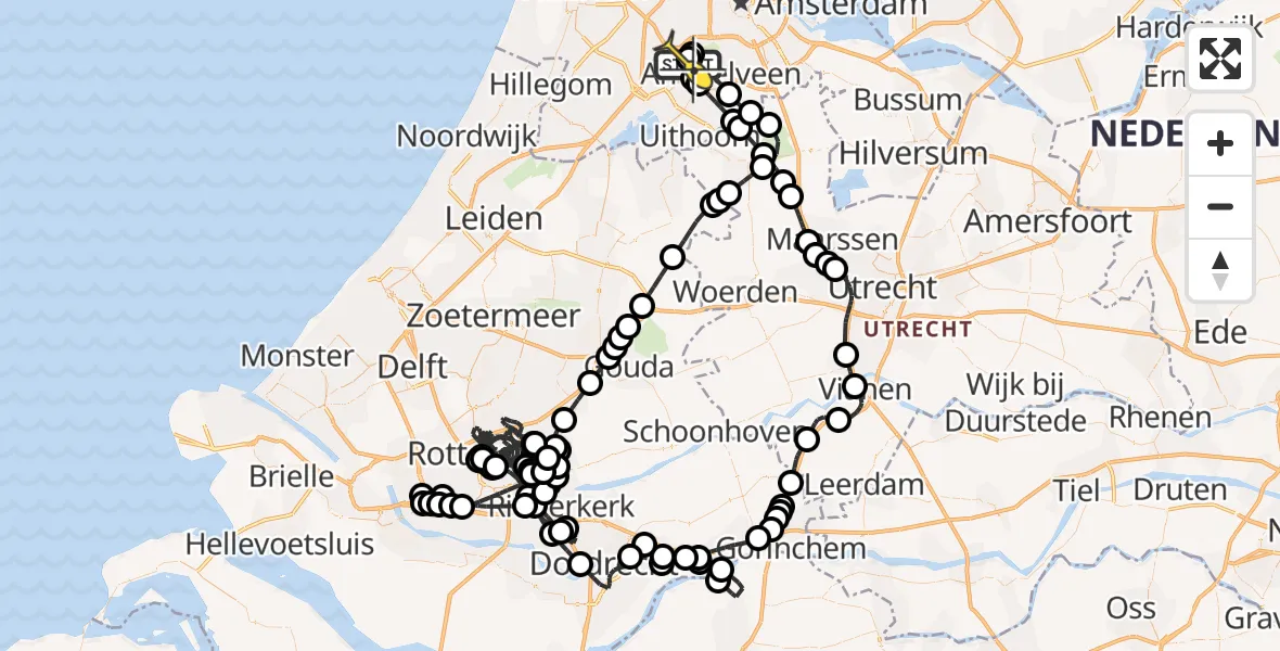 Vluchtroute Politiehelikopter van Schiphol naar Schiphol