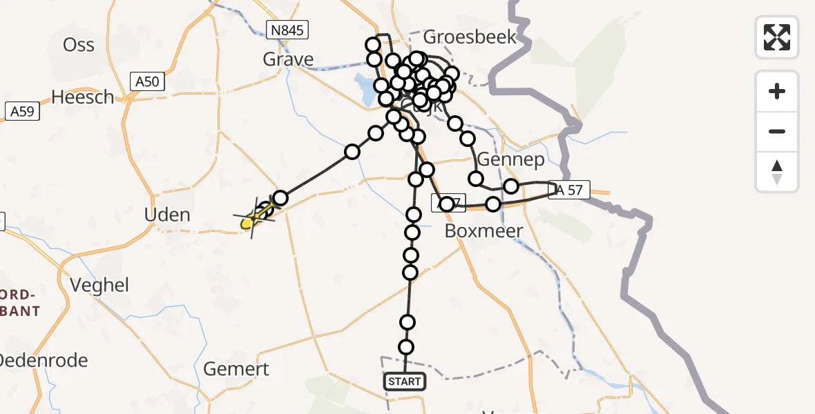 Routekaart van de vlucht: Politieheli naar Vliegbasis Volkel, Twistweg