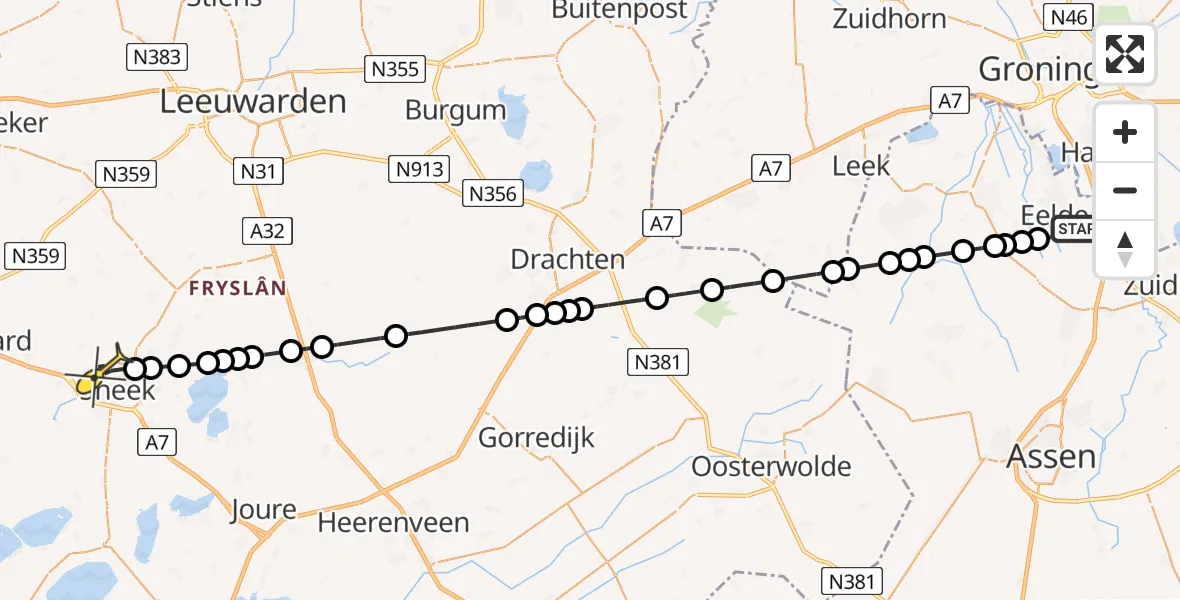 Routekaart van de vlucht: Lifeliner 4 naar Sneek, Veldkampweg