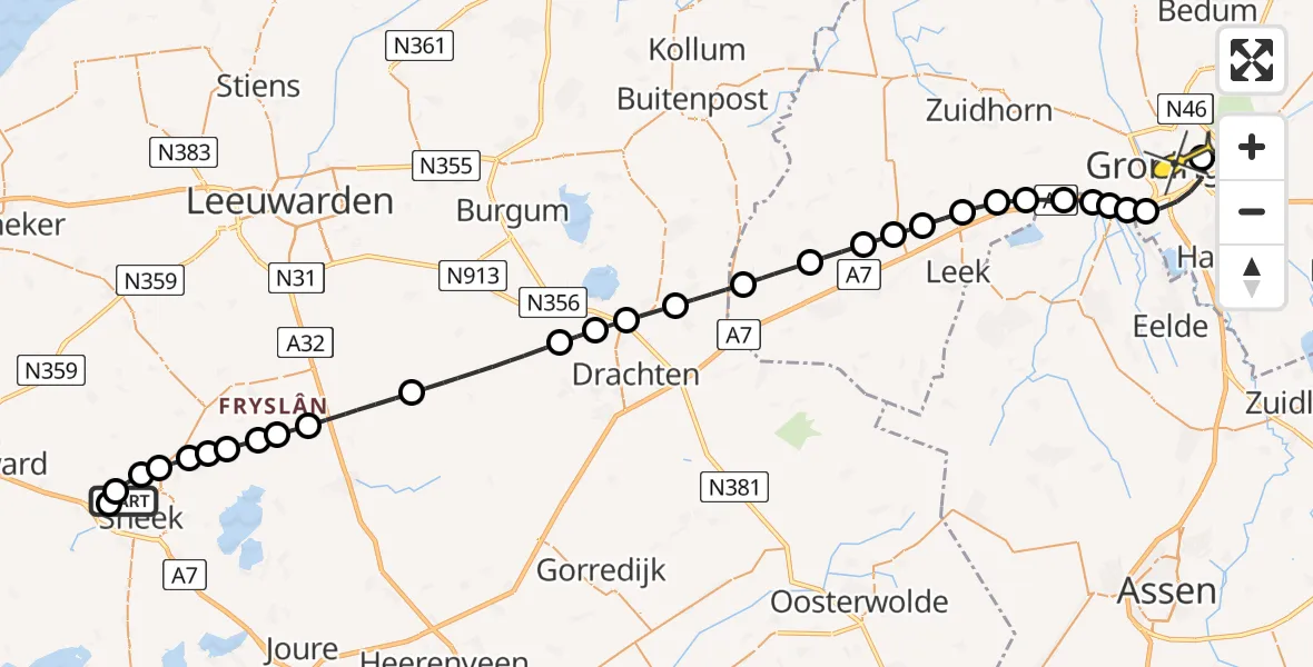 Routekaart van de vlucht: Lifeliner 4 naar Universitair Medisch Centrum Groningen, Epemawei