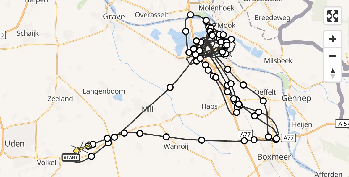 Routekaart van de vlucht: Politieheli naar Vliegbasis Volkel, Oudedijk