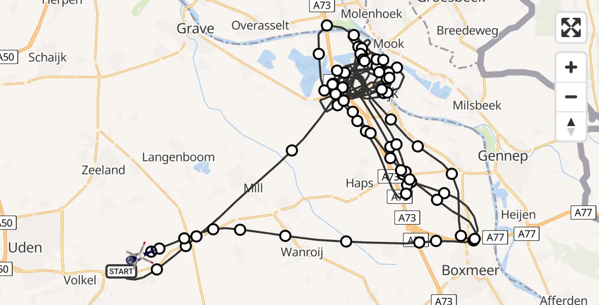 Vluchtroute Politiehelikopter van Vliegbasis Volkel naar Vliegbasis Volkel