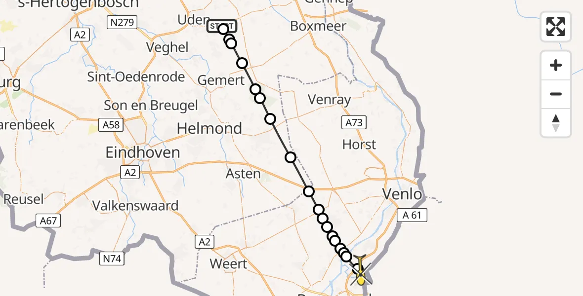 Routekaart van de vlucht: Lifeliner 3 naar Swalmen, Vogelstraat