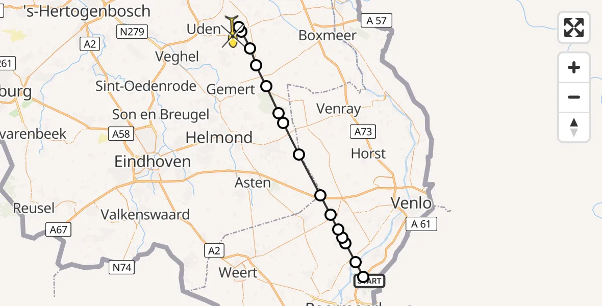 Routekaart van de vlucht: Lifeliner 3 naar Vliegbasis Volkel, Baxhoeverweg