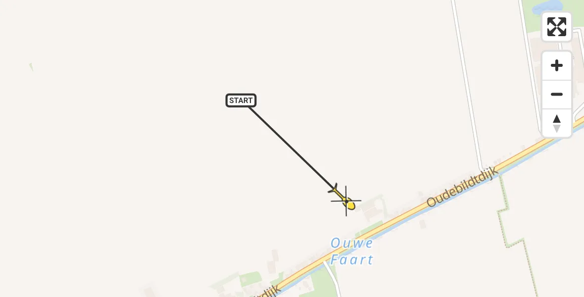 Routekaart van de vlucht: Ambulancehelikopter naar St.-Jacobiparochie, Oudebildtdijk