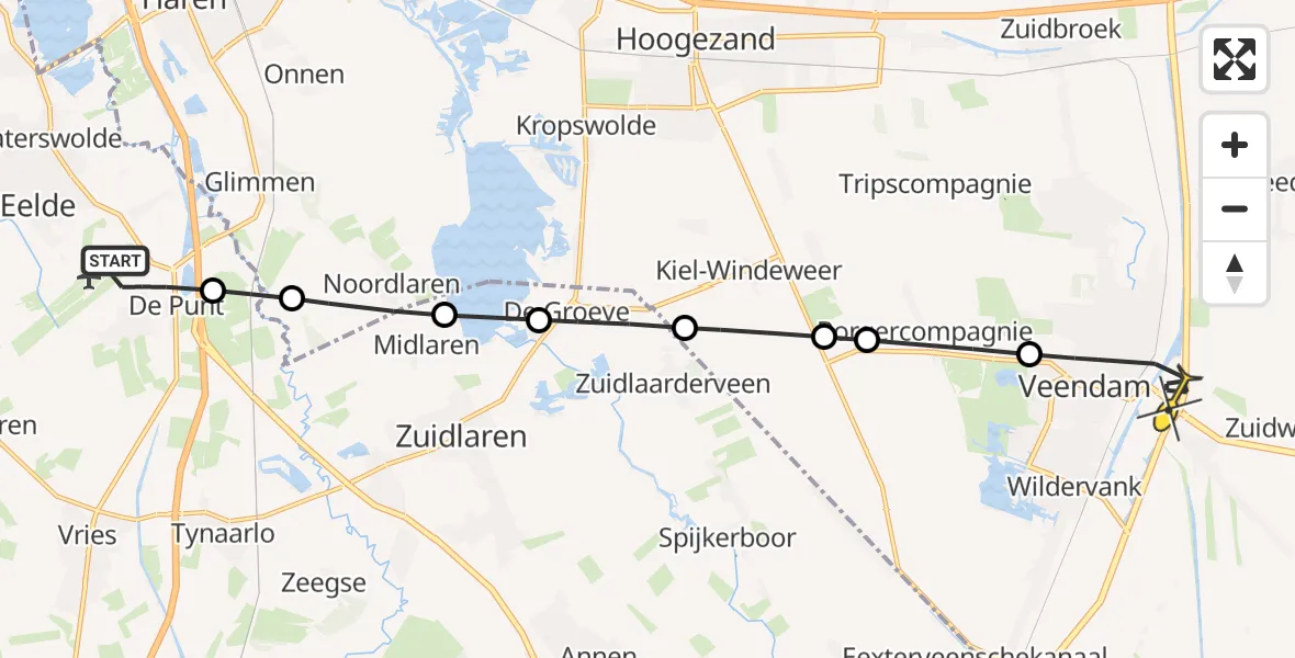 Routekaart van de vlucht: Lifeliner 4 naar Veendam, Vissersweg