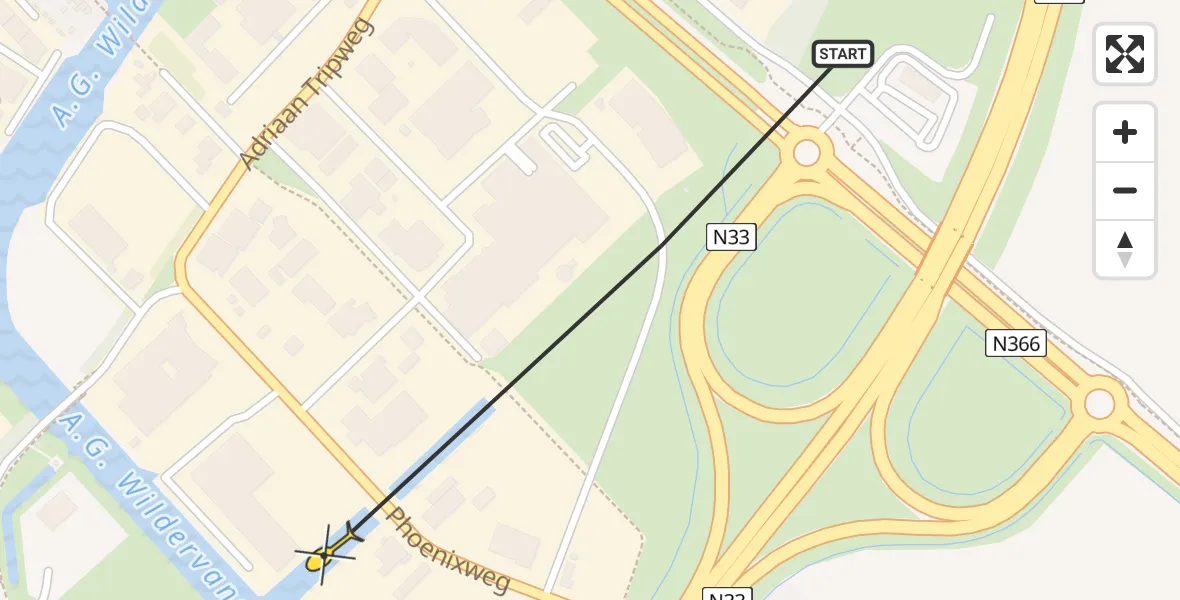 Routekaart van de vlucht: Traumahelikopter naar Veendam, Phoenixweg