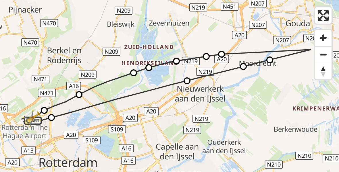 Vluchtroute Traumahelikopter Rotterdam The Hague Airport - Rotterdam The Hague Airport, 30 maart 2024, 06:53