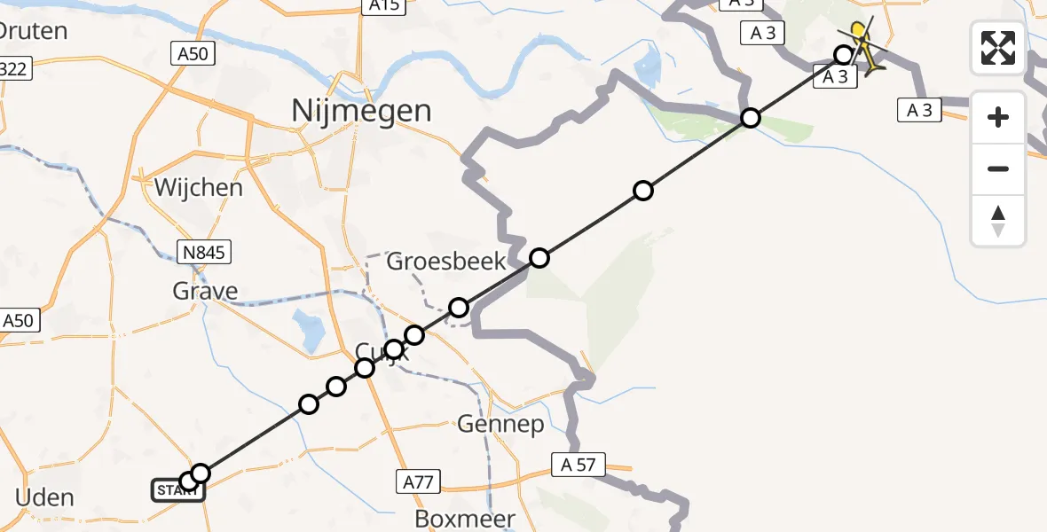 Routekaart van de vlucht: Lifeliner 3 naar 's-Heerenberg, Peelweg