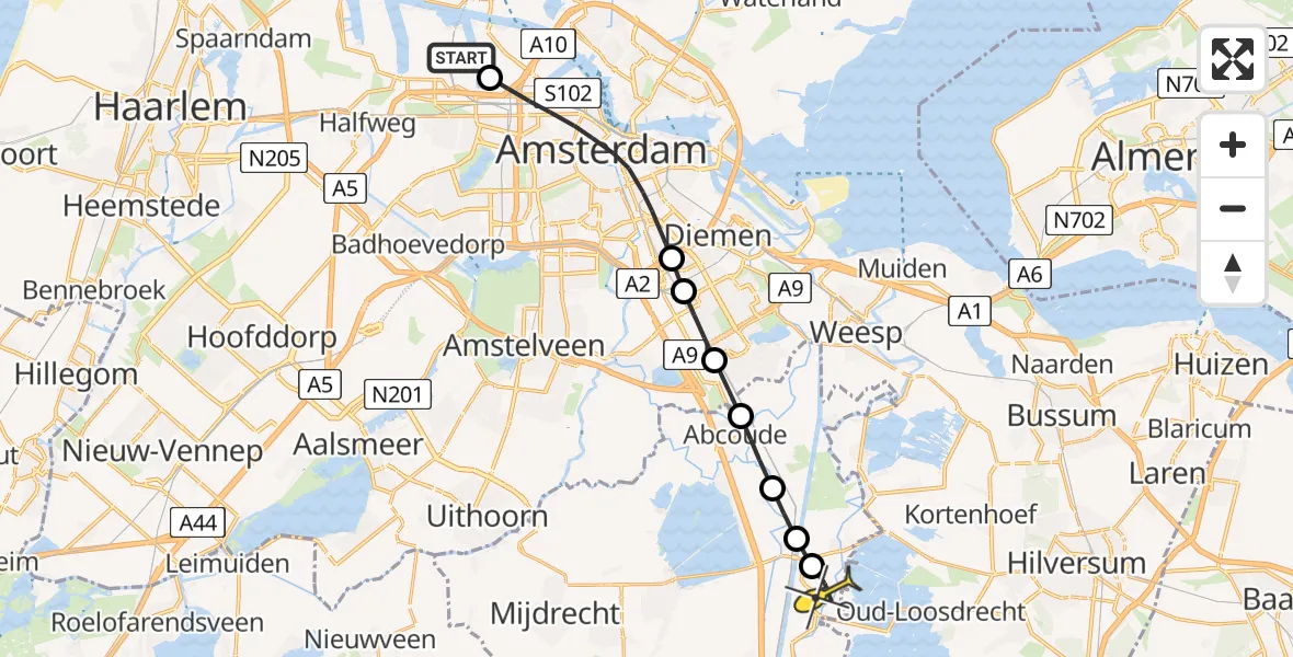 Routekaart van de vlucht: Lifeliner 1 naar Loenen aan de Vecht, Kwadrantweg
