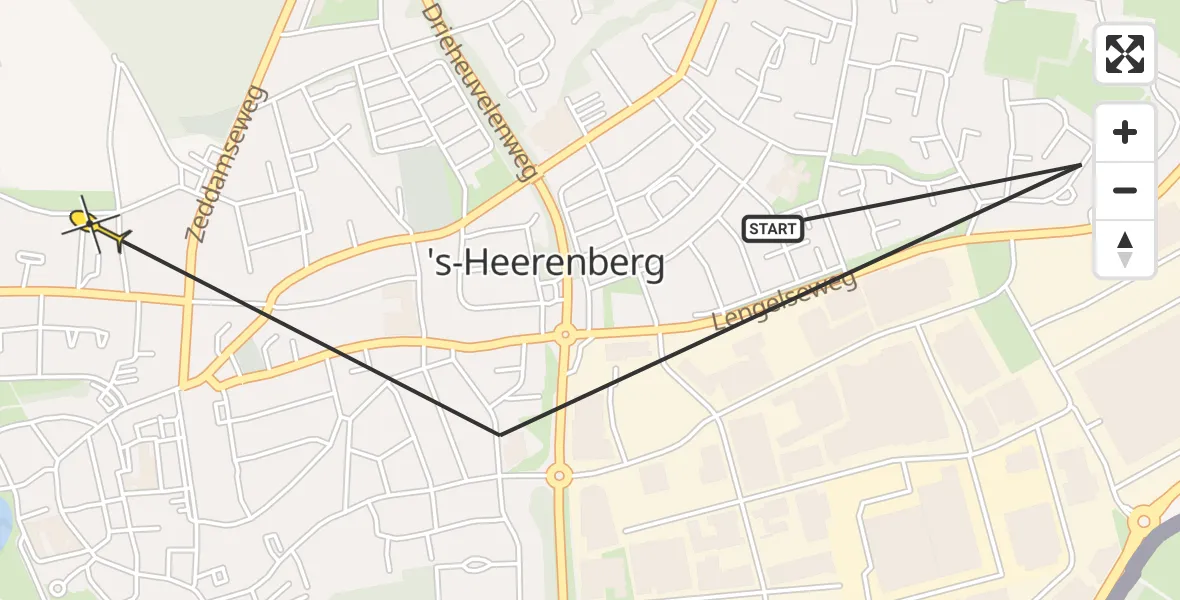 Routekaart van de vlucht: Traumaheli naar 's-Heerenberg, Plantsoensingel Midden