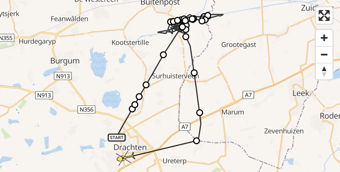 Routekaart van de vlucht: Politieheli naar Drachten, Jade