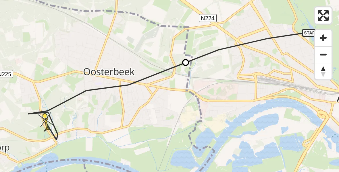 Routekaart van de vlucht: Lifeliner 3 naar Oosterbeek, Heijenoordseweg