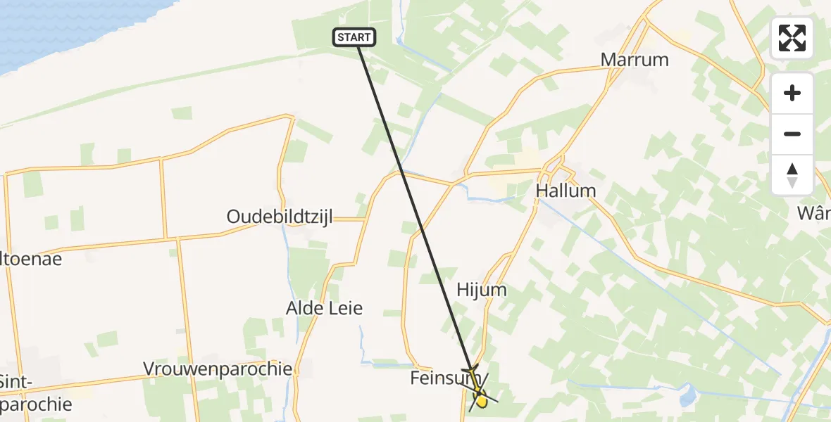 Routekaart van de vlucht: Ambulanceheli naar Feinsum, Brédyk