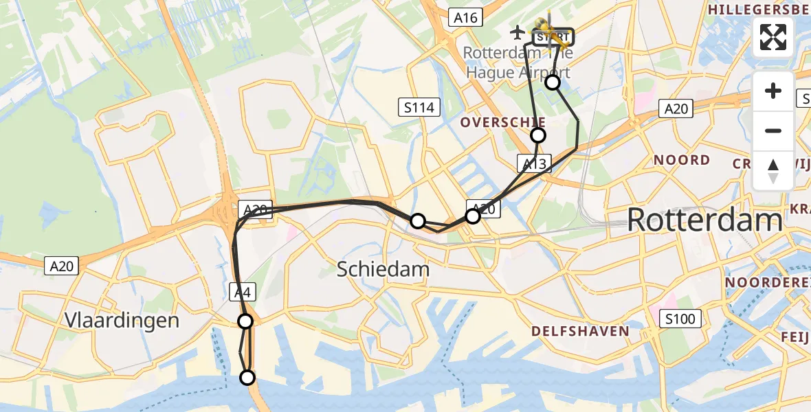 Vluchtroute Traumahelikopter Rotterdam The Hague Airport - Rotterdam The Hague Airport, 30 maart 2024, 12:11