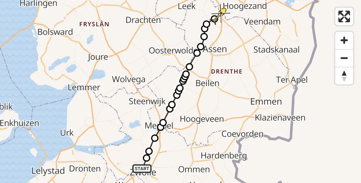 Routekaart van de vlucht: Lifeliner 4 naar Groningen Airport Eelde, Morra