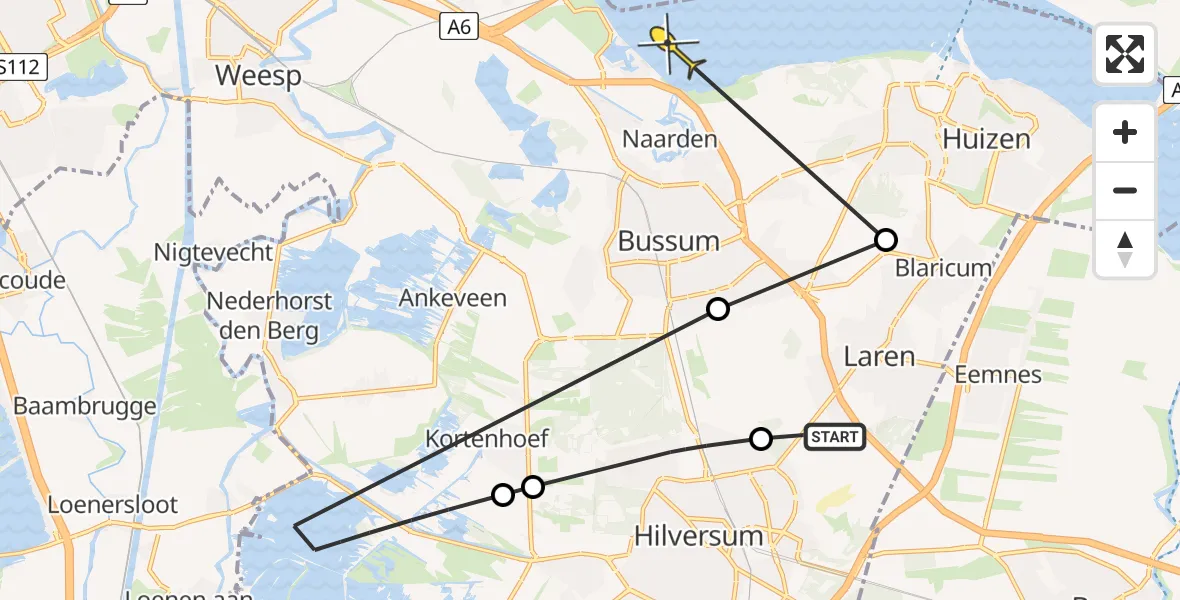 Routekaart van de vlucht: Politieheli naar Naarden, Erfgooiersstraat