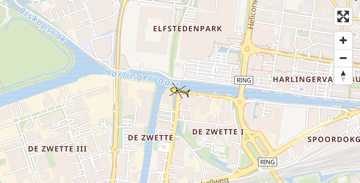 Vluchtroute Ambulancehelikopter van Leeuwarden naar Leeuwarden