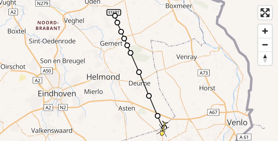 Routekaart van de vlucht: Lifeliner 3 naar Meijel, Noordkantsche Loop