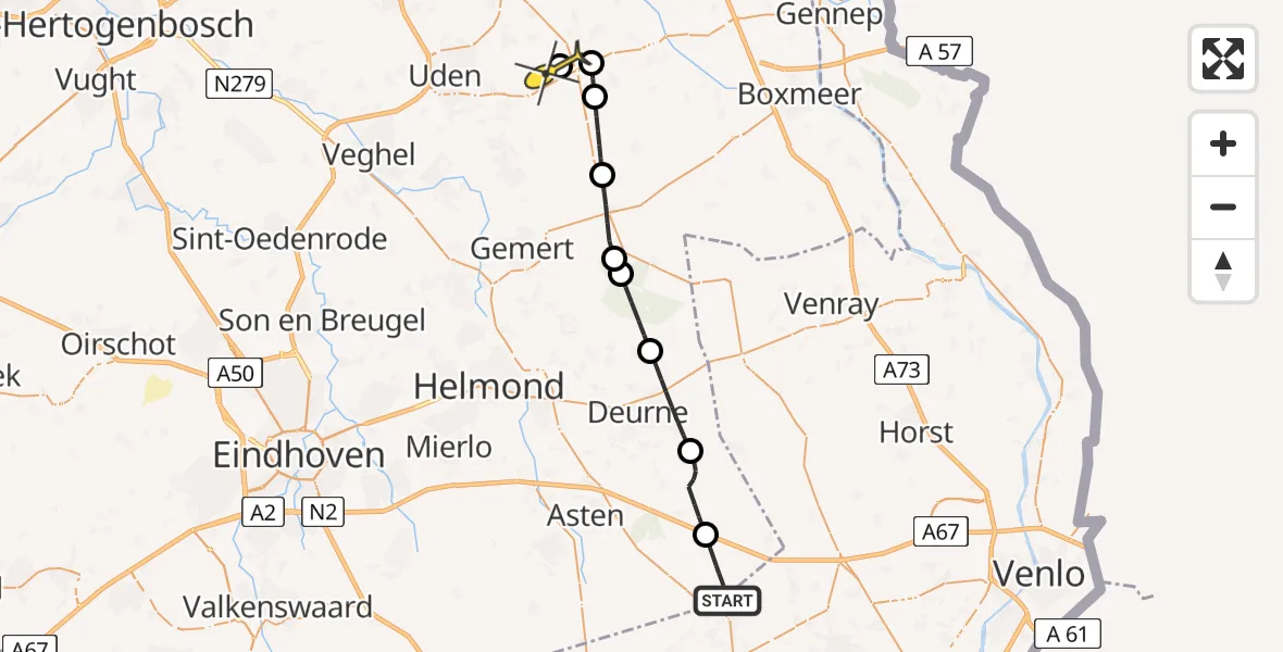 Routekaart van de vlucht: Lifeliner 3 naar Volkel, Schansweg