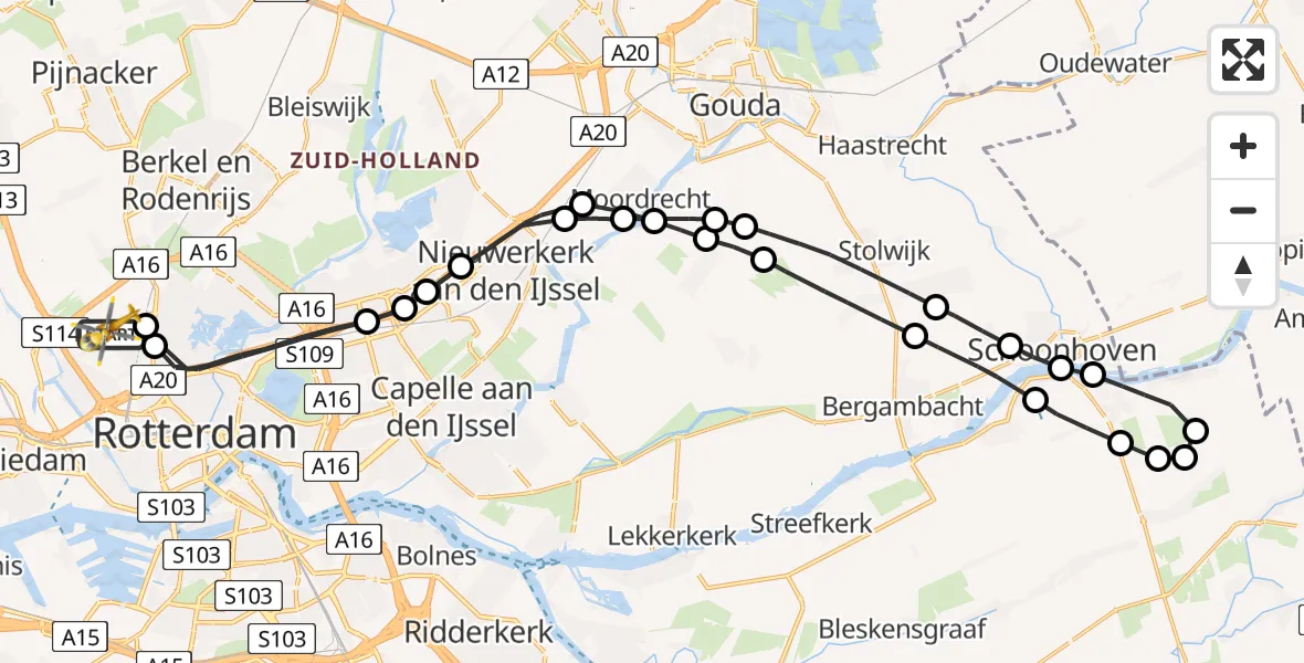 Vluchtroute Traumahelikopter Rotterdam The Hague Airport - Rotterdam The Hague Airport, 30 maart 2024, 15:00