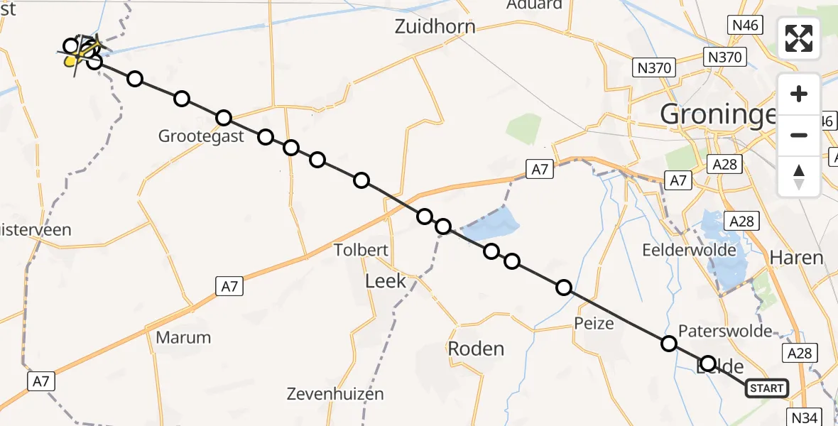 Routekaart van de vlucht: Lifeliner 4 naar Gerkesklooster, Esweg