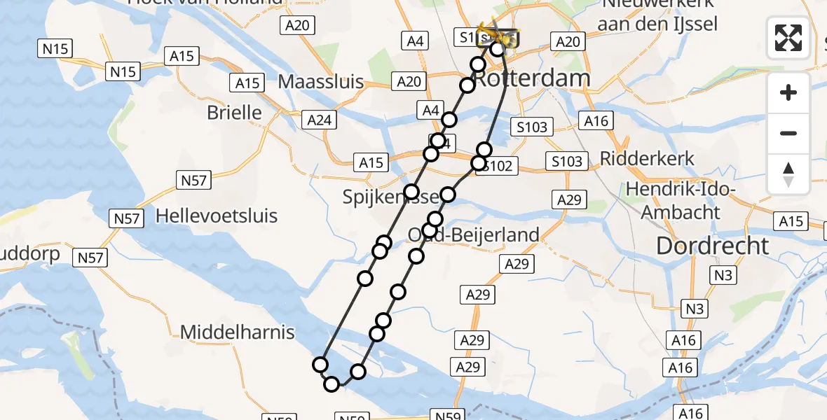 Vluchtroute Traumahelikopter Rotterdam The Hague Airport - Rotterdam The Hague Airport, 30 maart 2024, 15:39