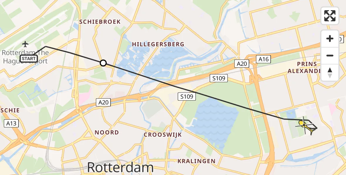 Routekaart van de vlucht: Lifeliner 2 naar Rotterdam, Woensdrechtstraat