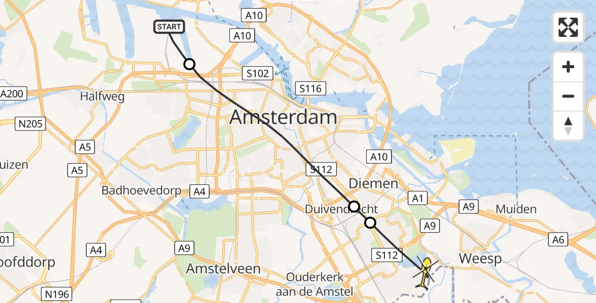 Routekaart van de vlucht: Lifeliner 1 naar Amsterdam, Sardiniëweg