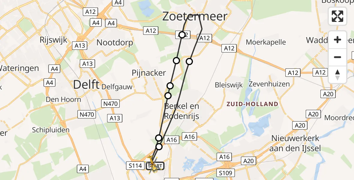 Vluchtroute Traumahelikopter Rotterdam The Hague Airport - Rotterdam The Hague Airport, 30 maart 2024, 17:41