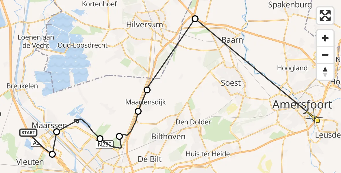 Routekaart van de vlucht: Politieheli naar Amersfoort, Zuilense Ring