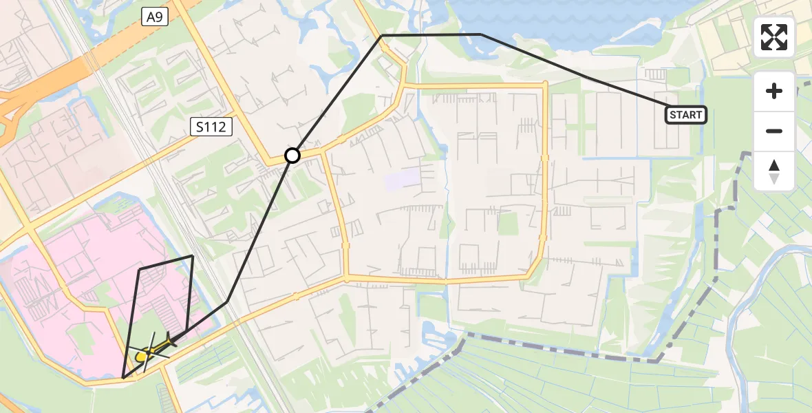 Routekaart van de vlucht: Lifeliner 1 naar Academisch Medisch Centrum (AMC), Valburgdreef