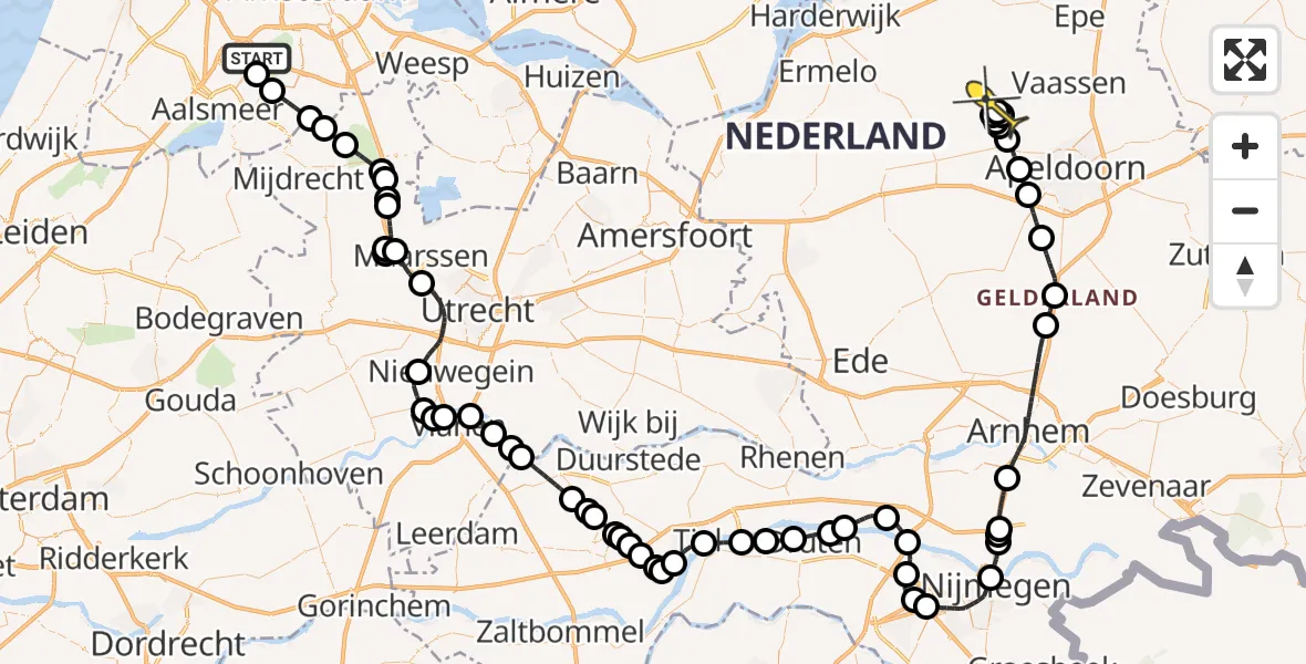 Routekaart van de vlucht: Politieheli naar Vaassen, Marinus van Meelweg
