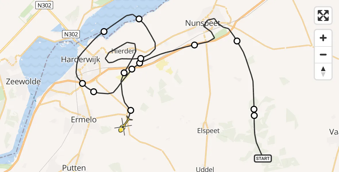 Routekaart van de vlucht: Politiehelikopter naar Ermelo, Broodberg