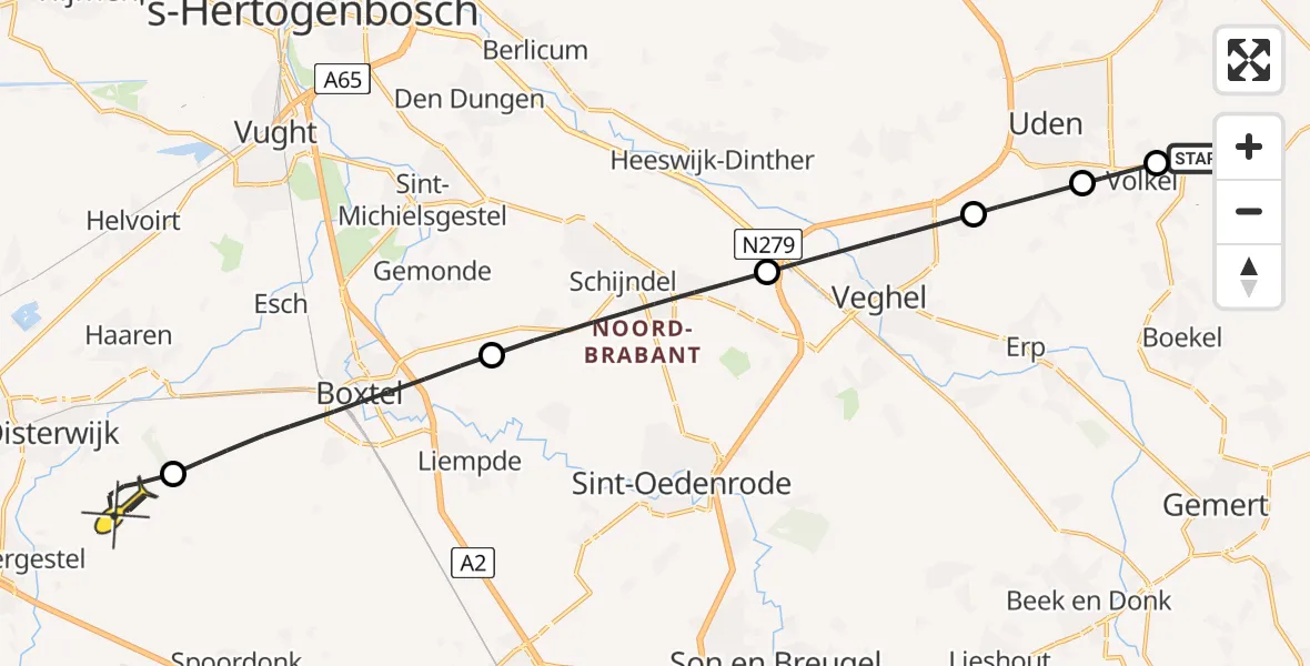 Routekaart van de vlucht: Lifeliner 3 naar Oisterwijk, Nieuwstraat