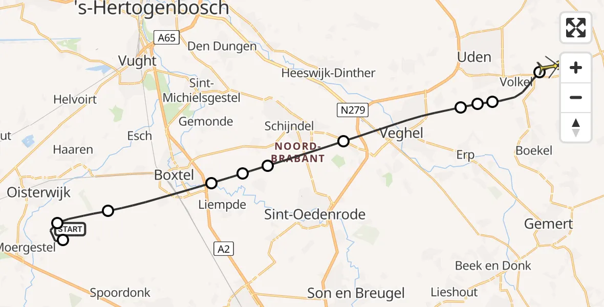 Routekaart van de vlucht: Lifeliner 3 naar Vliegbasis Volkel, Allemansven