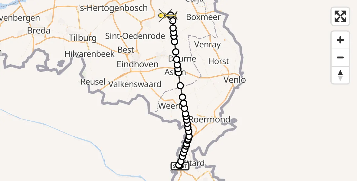 Routekaart van de vlucht: Lifeliner 3 naar Vliegbasis Volkel, Middenveld