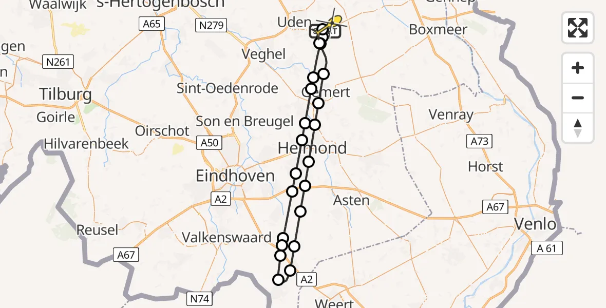 Routekaart van de vlucht: Lifeliner 3 naar Vliegbasis Volkel, Oosterheidestraat