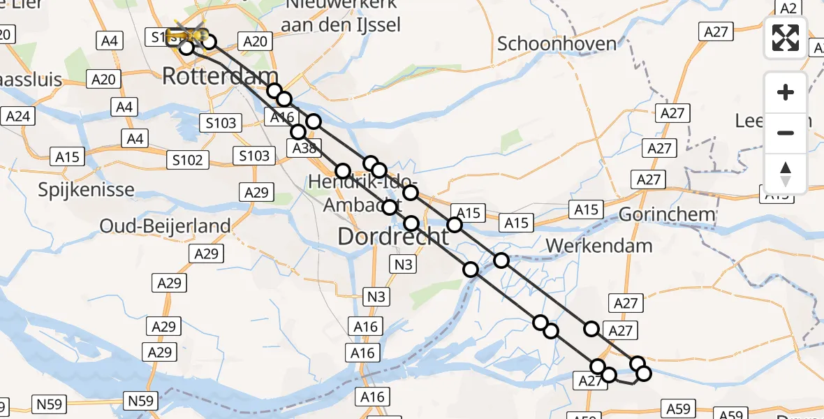 Vluchtroute Traumahelikopter Rotterdam The Hague Airport - Rotterdam The Hague Airport, 31 maart 2024, 09:36