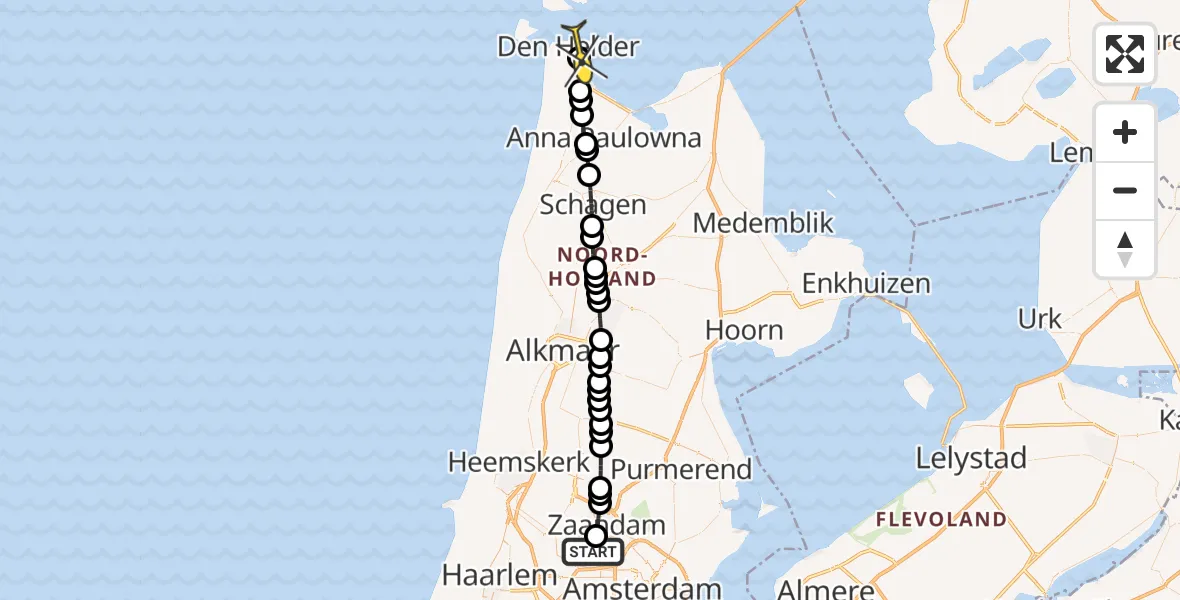 Routekaart van de vlucht: Lifeliner 1 naar Den Helder, Hornweg