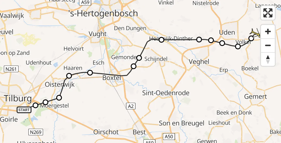 Routekaart van de vlucht: Lifeliner 3 naar Vliegbasis Volkel, Torentjeshoeve