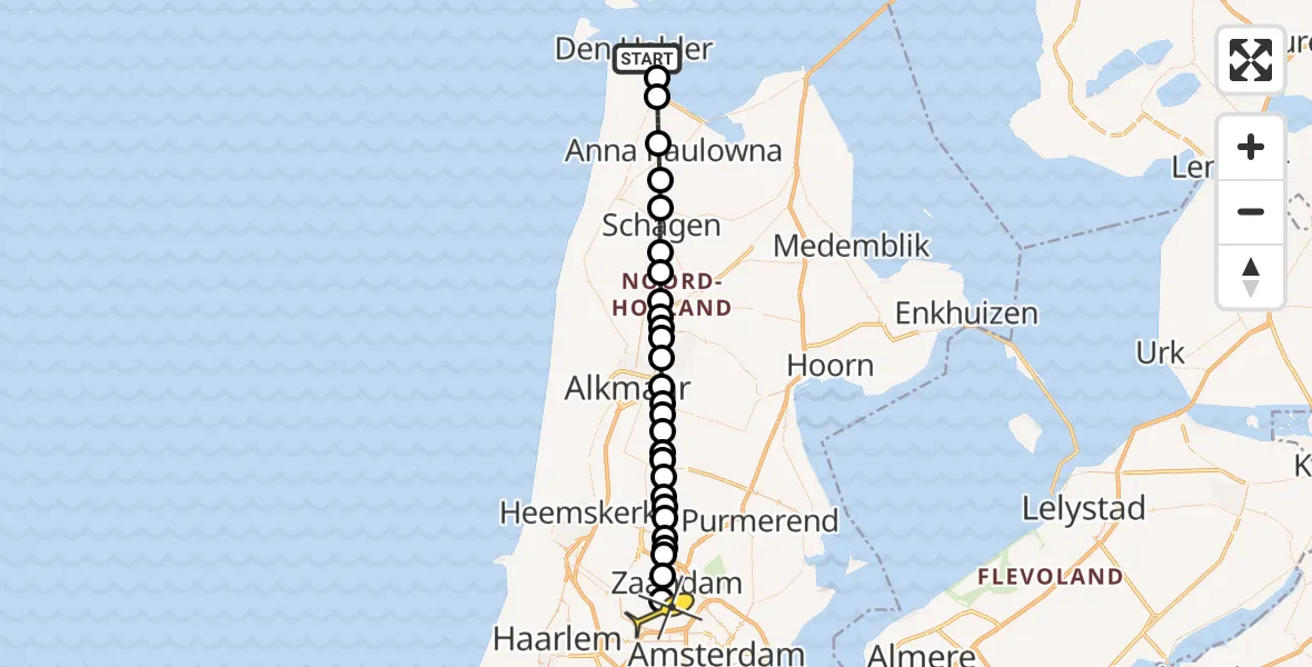 Routekaart van de vlucht: Lifeliner 1 naar Amsterdam Heliport, Oostoeverweg