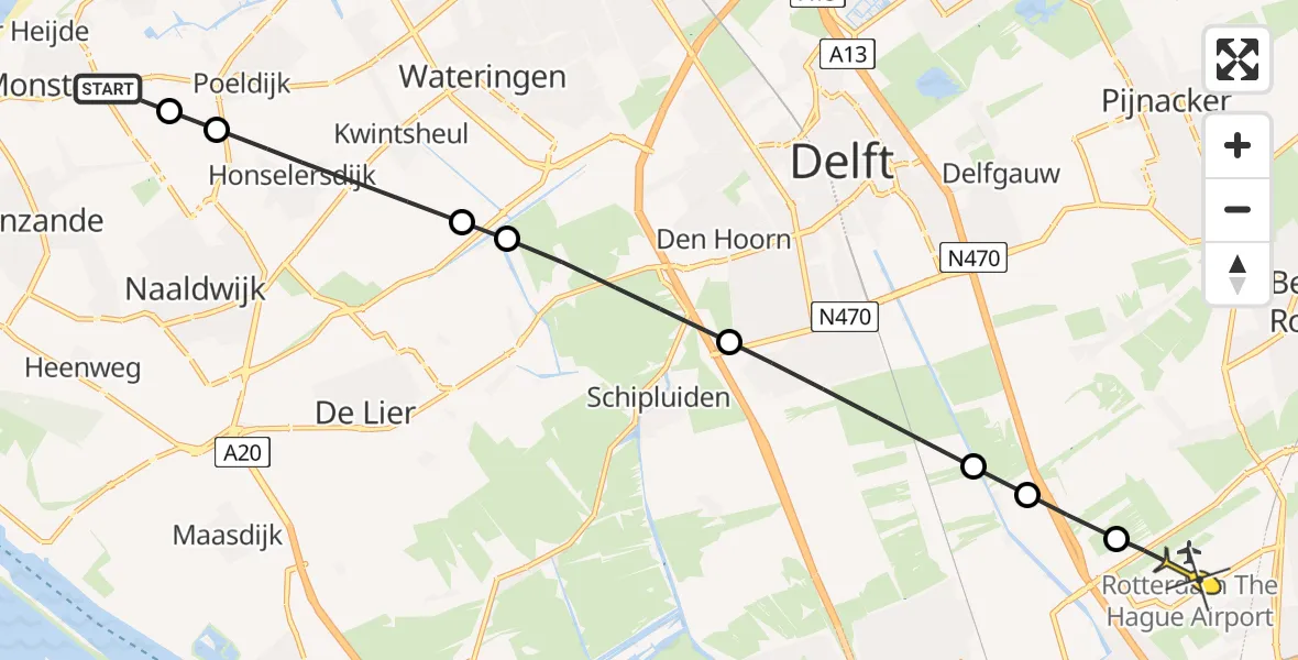 Routekaart van de vlucht: Lifeliner 2 naar Rotterdam The Hague Airport, De Poel